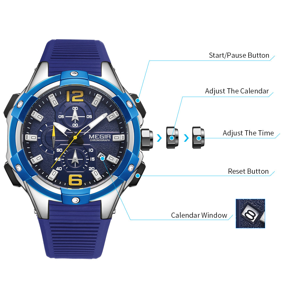 Relógio MEGIR 2161 | Luxo Militar com Luminoso e Data | Homem