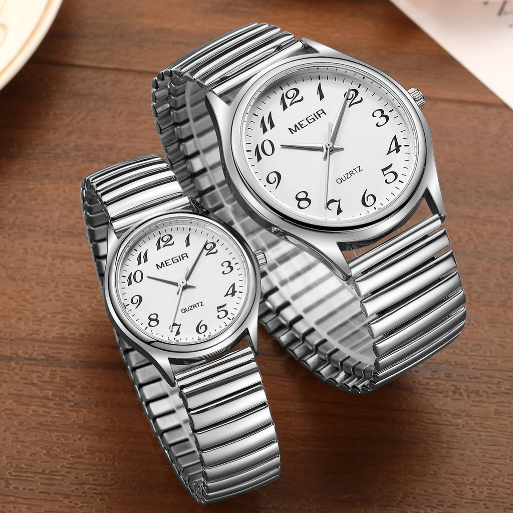 Relógios MEGIR 1088 | Par de Relógios para Casal | Inox