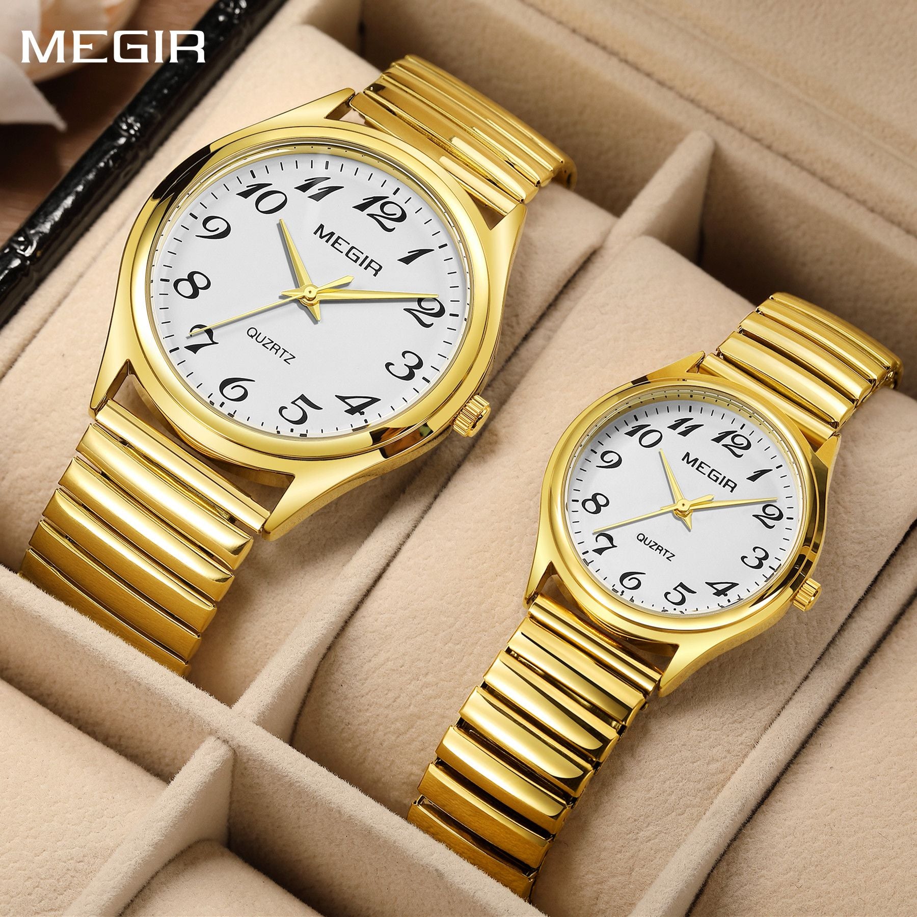 Relógios MEGIR 1088 | Par de Relógios para Casal | Inox