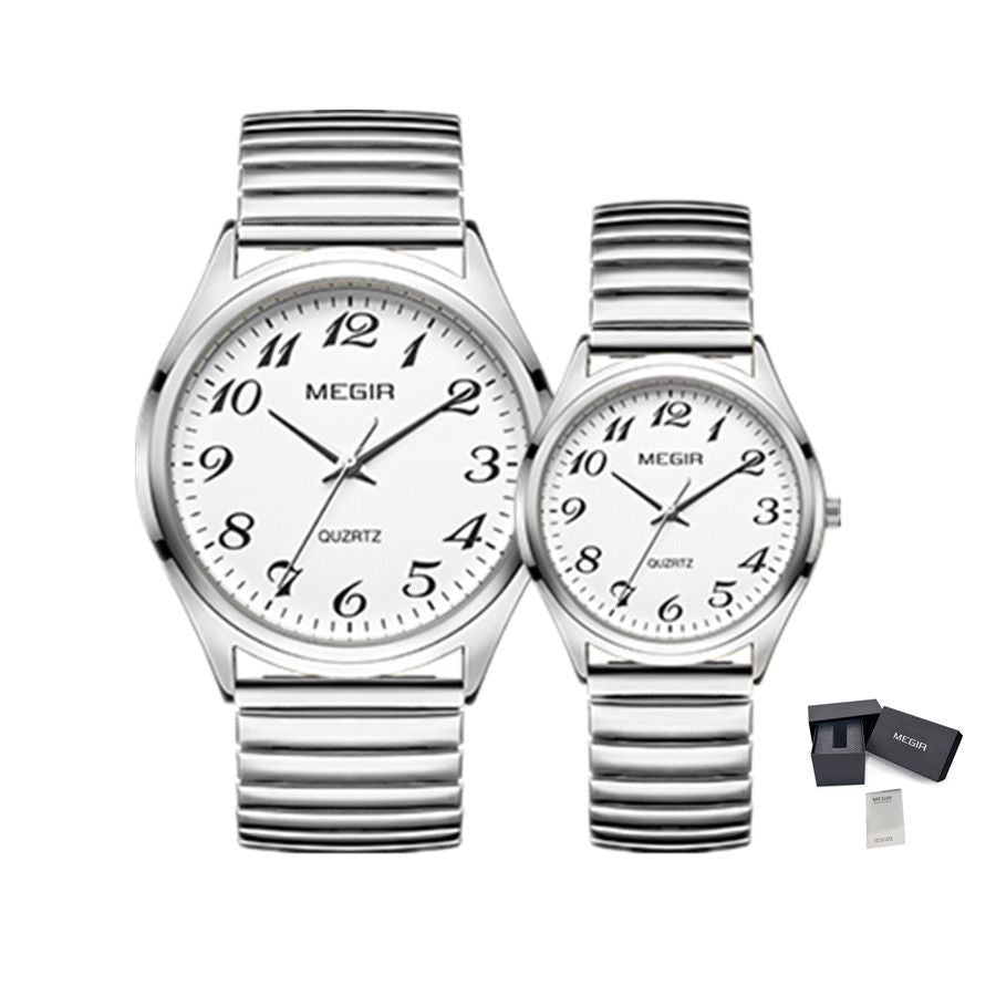 Relógios MEGIR 1088 | Par de Relógios para Casal | Inox