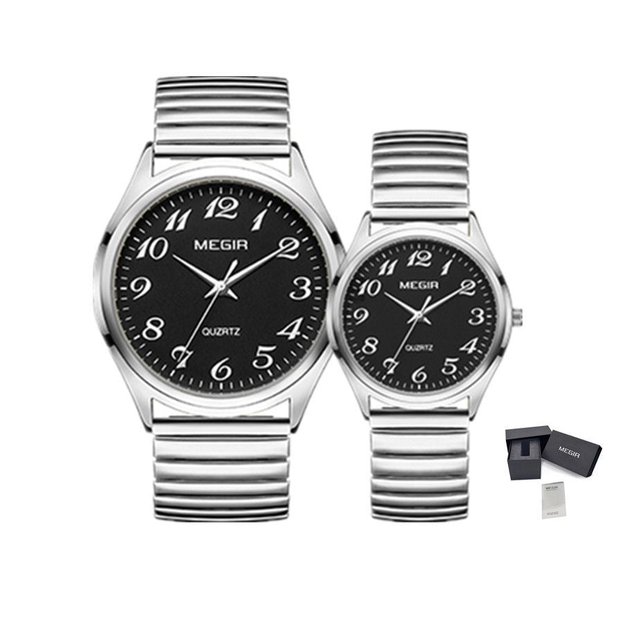 Relógios MEGIR 1088 | Par de Relógios para Casal | Inox