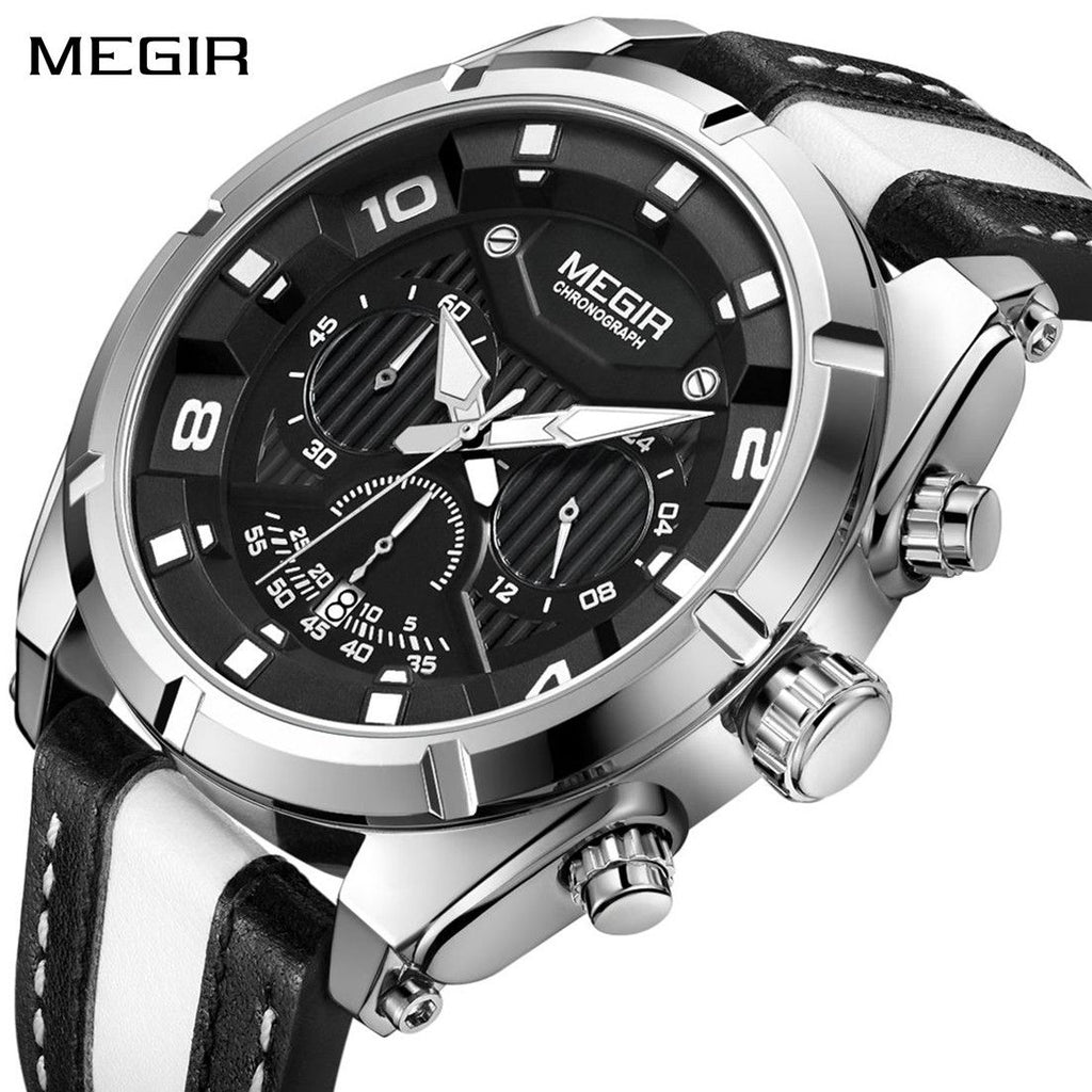 Relógio MEGIR 2076 | Cronógrafo de Luxo com Pulseira em Couro