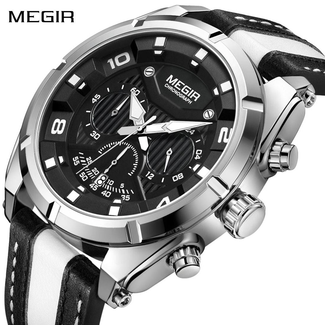Relógio MEGIR 2076 | Cronógrafo de Luxo com Pulseira em Couro