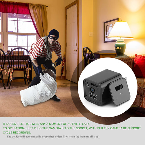 Câmara Espião HD 1080P | Carregador USB Disfarce | Segurança Casa