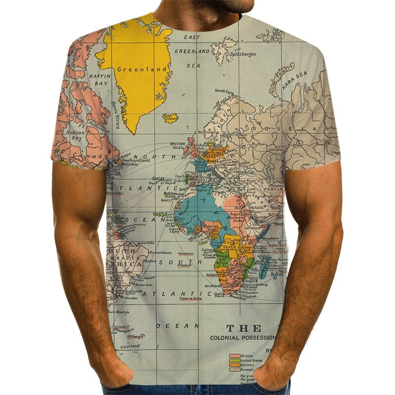 T-Shirt Mapa Mundo 3D | Anime Fashion | Verão Homem