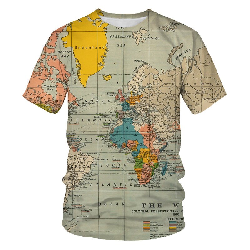 T-Shirt Mapa Mundo 3D | Anime Fashion | Verão Homem