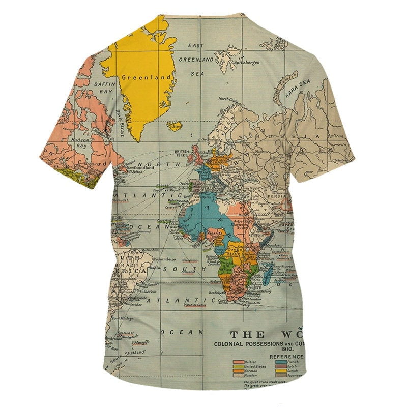 T-Shirt Mapa Mundo 3D | Anime Fashion | Verão Homem