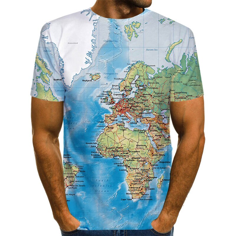 T-Shirt Mapa Mundo 3D | Anime Fashion | Verão Homem