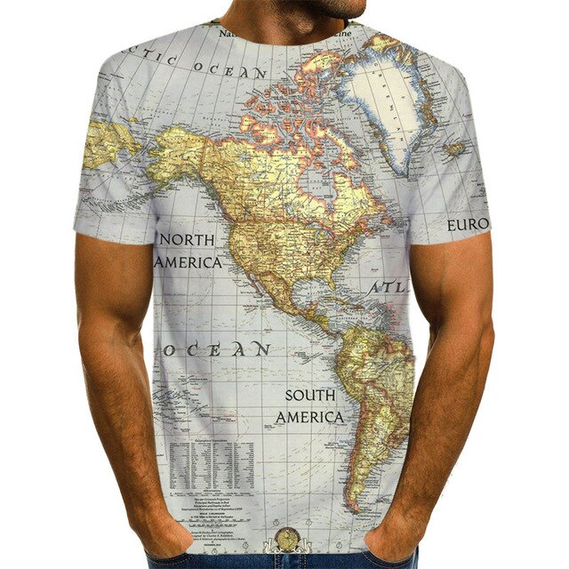 T-Shirt Mapa Mundo 3D | Anime Fashion | Verão Homem