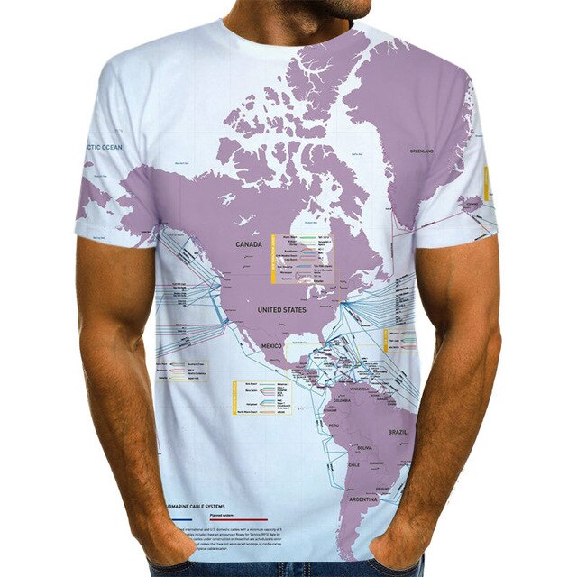 T-Shirt Mapa Mundo 3D | Anime Fashion | Verão Homem