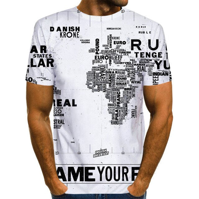 T-Shirt Mapa Mundo 3D | Anime Fashion | Verão Homem