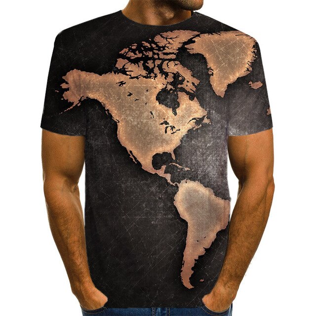 T-Shirt Mapa Mundo 3D | Anime Fashion | Verão Homem