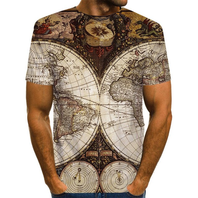 T-Shirt Mapa Mundo 3D | Anime Fashion | Verão Homem