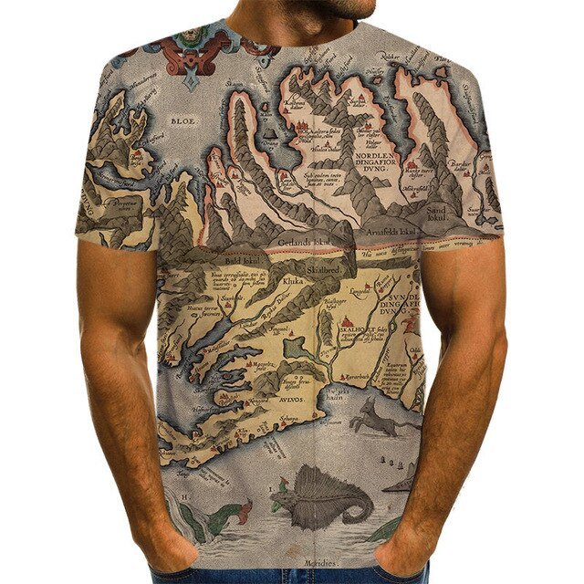 T-Shirt Mapa Mundo 3D | Anime Fashion | Verão Homem