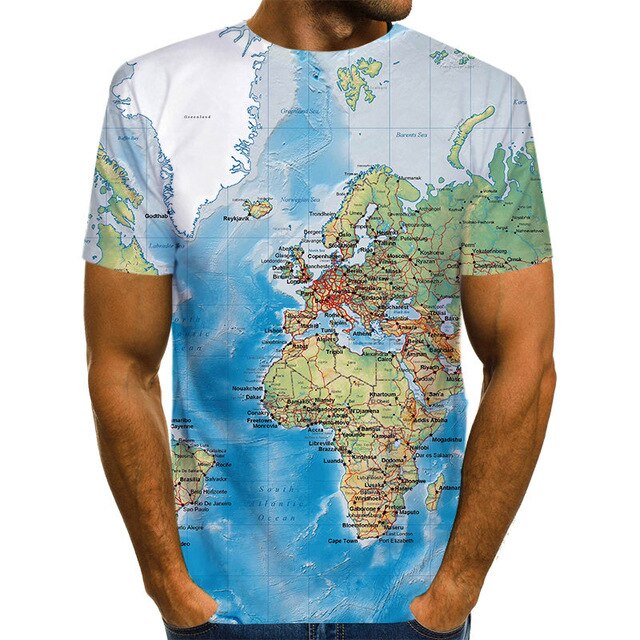 T-Shirt Mapa Mundo 3D | Anime Fashion | Verão Homem